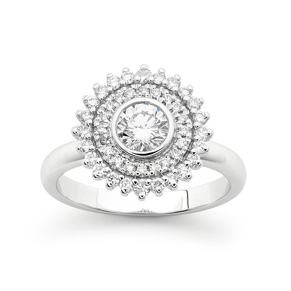 Vintage halo diamond engagement best sale ring